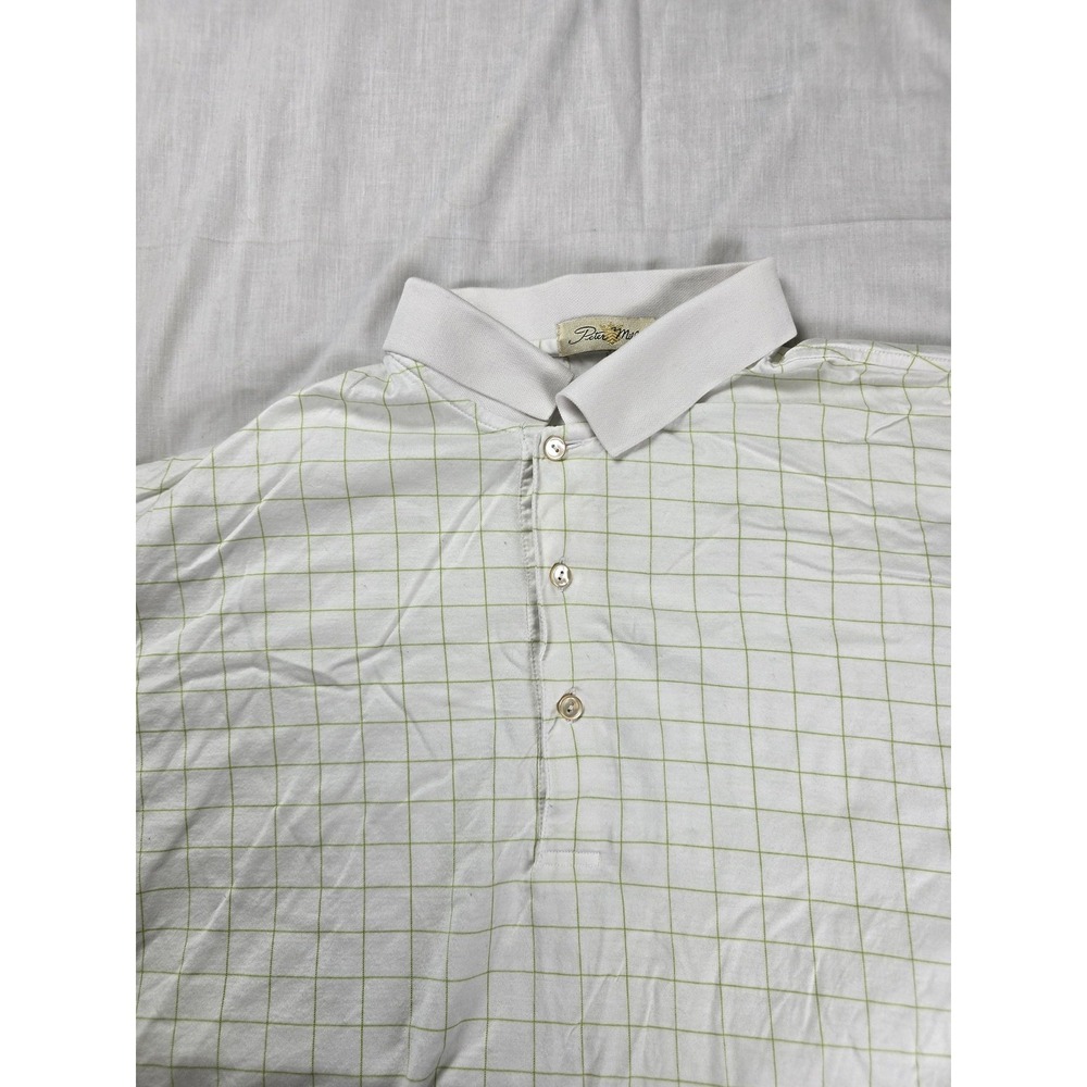 Peter Millar Polo‎ Shirt Mens Large White Check Double Mercerized Cotton Golf